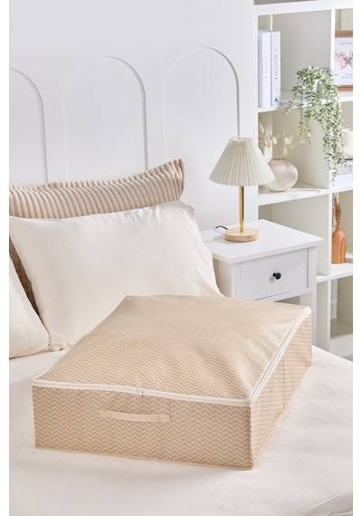 Serstil Büyük Boy Baza Altı Kutu Hurç Kapaklı Fermuarlı Yatak Altı Düzenleyici Saklama Kutusu - 55x70x18cm Büyük Bej Martı