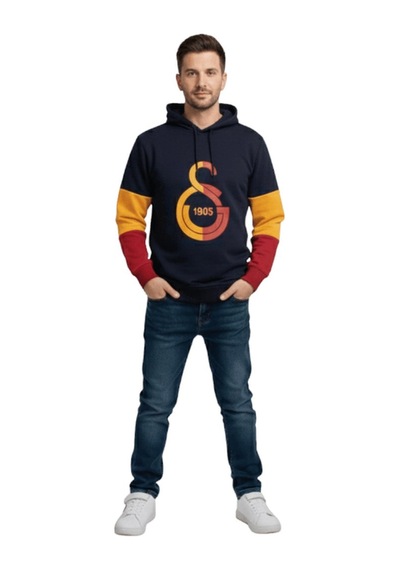 Galatasaray Lisanslı Logo Siyah Yetişkin Kapüşonlu Bayrak Sweat Kırmızı - Siyah