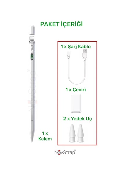 Novstrap Apple Uyumlu iPad  11. Nesil A16 / 10. Nesil 10.9 İnç İle Bluetooth Dokunmatik Tablet Kalemi Bp26bl Pil Ekranlı Kısayol Tuşlu Stylus Pencil
