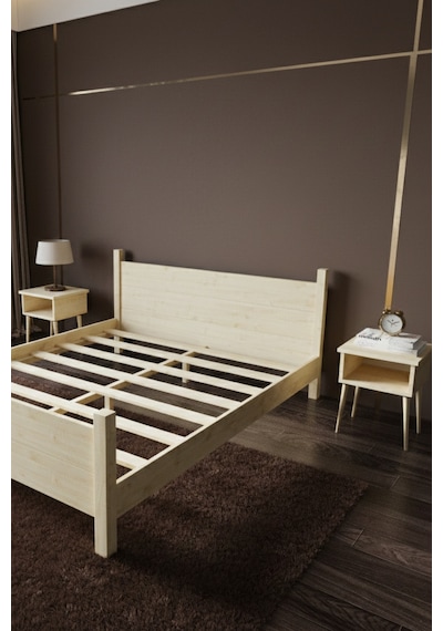 Renazzo Melodi Masif Ahşap Karyola Ve 2 Adet Komodin Natürel 140x200 Natürel - 140 X 200