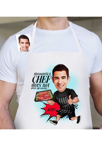 Bk Gift Personalized Chef Cartoon White Kitchen Apron - 2 Bej