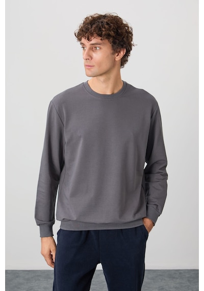 Air Jones Tommy Life Koyu Gri Pamuk Yumuşak Dokulu Standart Fit Basic Erkek Sweatshirt - 88363 Koyu Gri