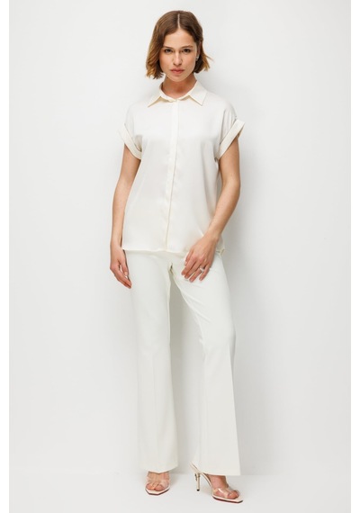 Ekol Kadın Duble Kol Zincir Detaylı Gömlek 2056 Krem