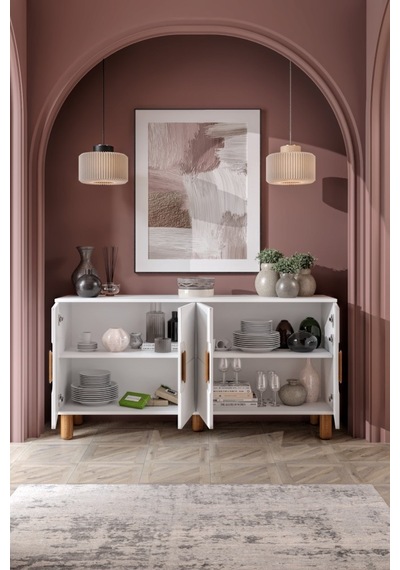 Dorin Bohem Konsol 4 Kapaklı Mdf Mebran Kapak 160 Cm Modern Salon Konsolu Beyaz