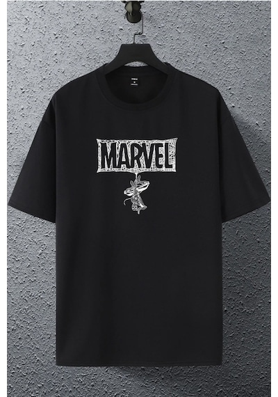 Unisex Kadın Erkek Marvel Spiderman Özel Karakter Tasarım Baskılı Oversize T-shirt 2li Kombin Siyah2 Mck2360 Siyah