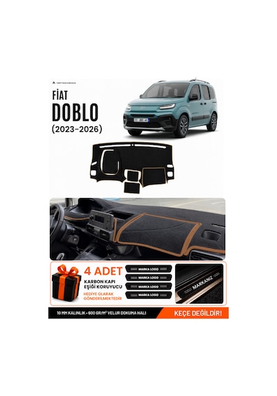 Fiat Doblo 2023-2026 Uyumlu Torpido Örtüsü, Torpido Kılıfı - Siyah-kahverengi - Cı015