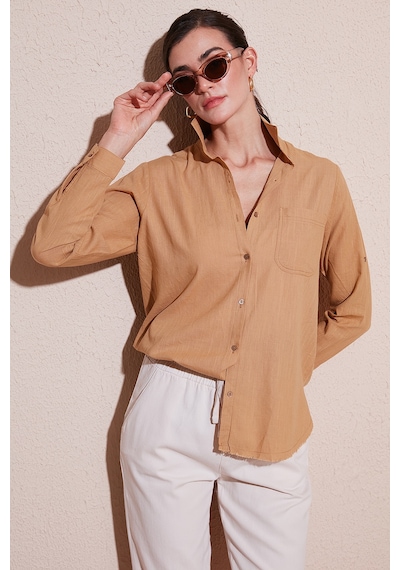 Lela Pamuklu Regular Fit Cepli Bayan Gömlek Cf25S16992 Camel