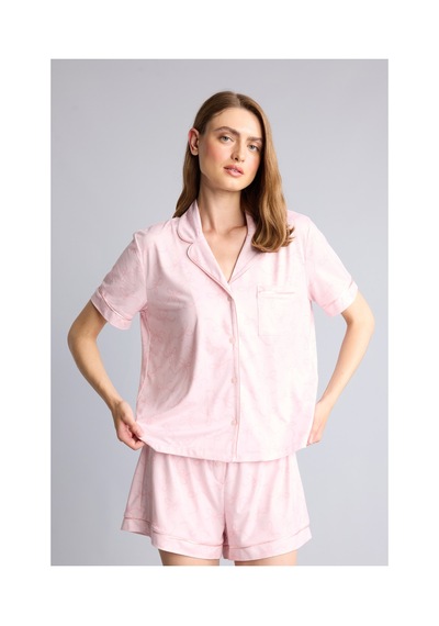 Defacto Regular Fıt Kısa Kollu Üst Kısa Paça Şort Softshell Pijama Takımı H4198ax26aupn38 Pembe-pn38