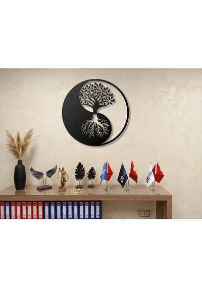 Modern Metal Yin Yang Hayat Ağacı Duvar Tablosu Yuvarlak Salon Ofis Duvar Dekoru