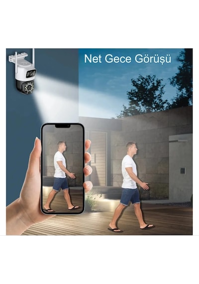 Su Geçirmez Çift Lensli Yapay Zekalı 4k 1080p Kablosuz Gece Gö...