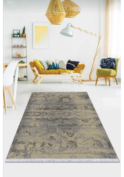 Toprak Modern Dokuma Pamuk Tabanlı Kaymaz Kilim Klm011n11