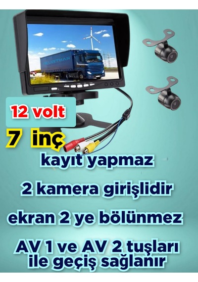 7'' Qled Ips Monitör Ve 2 Adet Kelebek Kamera Kayıt Yapmaz 12v