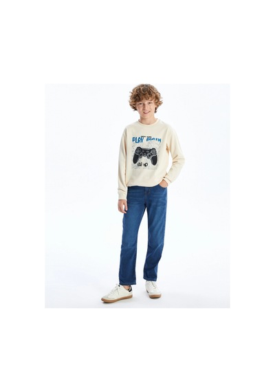 LC Waikiki Lcw Kids Bej Bisiklet Yaka Erkek Çocuk Sweatshirt Ten Rengi