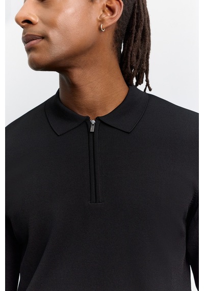 Avva Erkek Siyah Polo Yaka Rayon Tüylenmeyen Basic Triko Regular Fit Kazak B005150