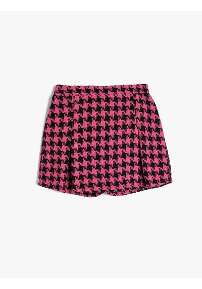 Koton Tüvit Şort Etek Pileli Beli Lastikli Kazayağı Desenli Pembe Desenli 5wkg40041aw Pembe