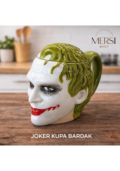 Joker Figürlü Kupa Bardak Kapaklı Seramik Joker Tasarımlı Kahve Ve Çay Kupası Açık Yeşil