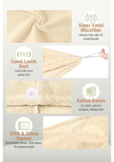 Mikrofiber Saç Havlusu Süper Emici Hızlı Kuruyan Türban Saç Havlusu Şapkası Uzun Kıvırcık Kalın Saçlar İçin Duş Saç Kurutma Havlusu, Plaj Havuz Banyo Kullanım 2li Krem + Pembe