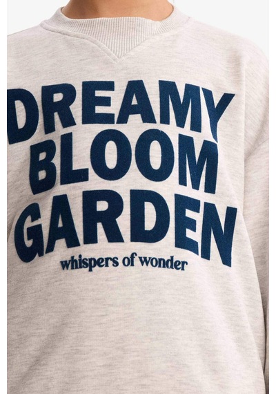 Defacto Kız Çocuk Relax Fit Bisiklet Yaka Baskılı Sweatshirt G3801a825wngr85 Gri-gr85