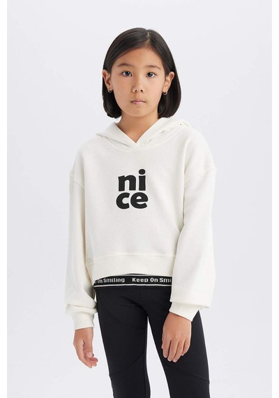 DeFacto Kız Çocuk Relax Fit Kapüşonlu Baskılı Sweatshirt E0462A825SPER85 Ekru