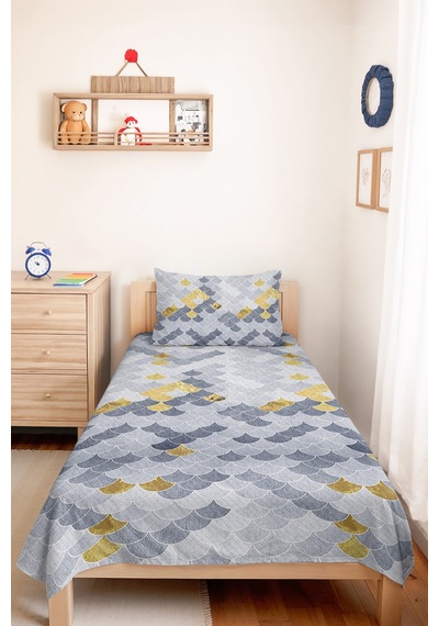 Geometrik Gri Genç Odası Tek Kişilik Dekoratif Pike Takımı - Gold 160x220 Cm Kapitone Yatak Örtüsü Kırık Vadi Aralığı