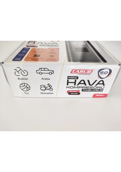 Carub BR249 13 30 12V 120Psi USB Typ-C 60 W Şarjlı Hava Kompresörü + 5 Aparat