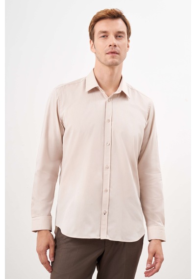 Morven Erkek Bej Pamuk Düz Desen Sert Yaka Regular Fit Gömlek 24mc004125653 Bej
