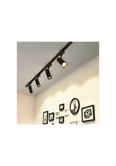 Mini Ray Spot Set Gu-10 Duylu 3 Spot Lamba + 1 Mt Ray + 3 Gu10 Led Ampul Sarı Işık Siyah Kasa Çok Renkli