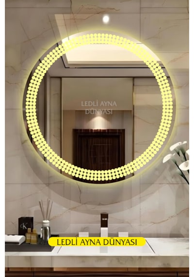 80 Cm Günışığı Banyo Antre Duvar Makyaj Aynası Ledli Ayna Beyaz - Gümüş