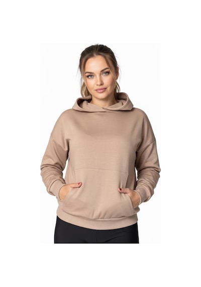 Oversize Kanguru Cepli Kapüşonlu Sweatshirt Koyu Bej