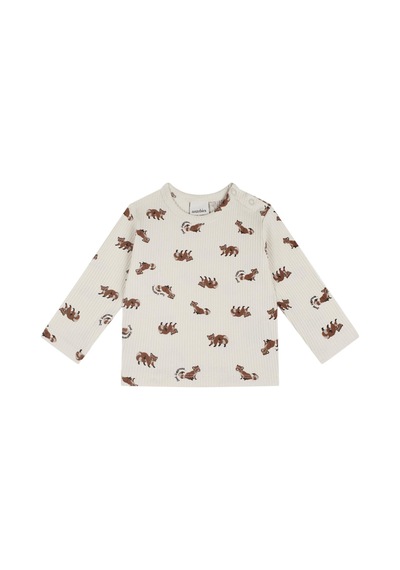Antebies Organik Bej Rakun Desenli Beli Lastikli Bağcıklı Uzun Kollu Erkek Bebek Tshirt Eşofman Takımı Kahve