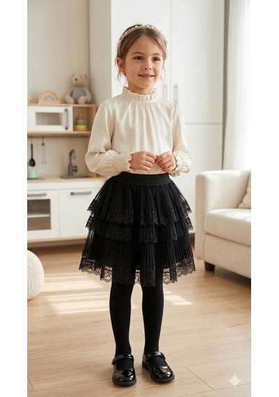 Çikoby Kız Çocuk Dantelli Tütü Etek Ckb-50417 Siyah