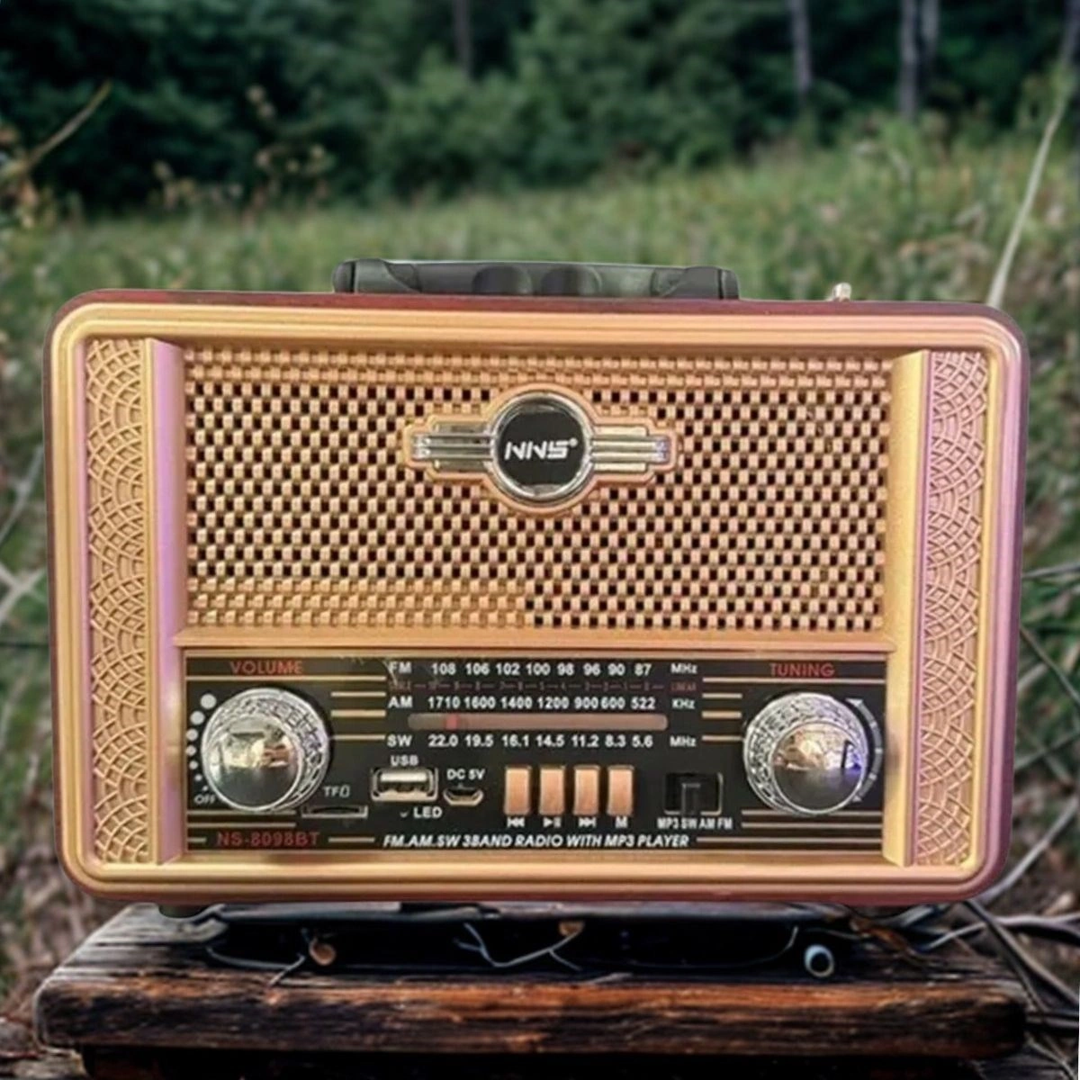 Mcg Retro, Nostaljik, Ahşap Tasarım Bluetooth Hoparlörlü, Şarjlı, Taşınabilir Otantik Tasarımlı Fm/am Destekli Radyo Ns8098
