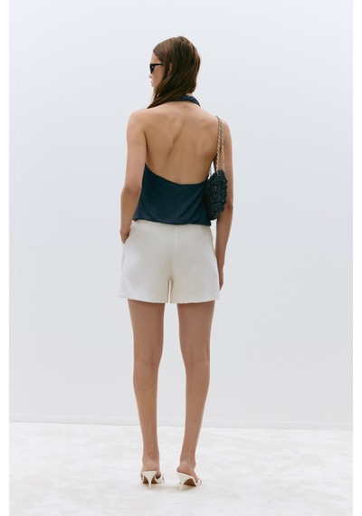 Suud Collection Mavi Nina Dökümlü Halter Top