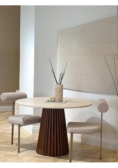 Acantus Traverten Ahşap Yemek Masası 110x110 Ceviz Acantus Traverten Ahşap Yemek Masası 110x110 Ceviz