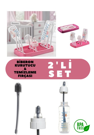 Biberon Kurutucu Ve Temizlik Fırçası 2'li Set Pembe Biberon Kurutucu Ve Temizlik Fırçası 2'li Set Pembe
