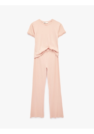 Koton Bisiklet Yaka Kısa Kollu Pijama Takımı Gül Kurusu 6slk40060mk