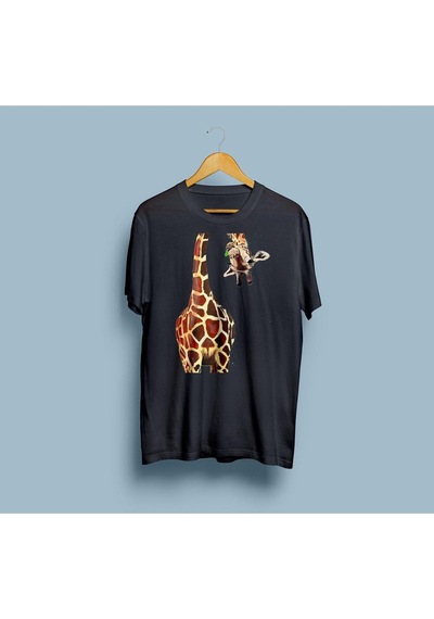 Bahriyeli Collection Oversize Zürafa Tasarım Unisex T-shirt Siyah