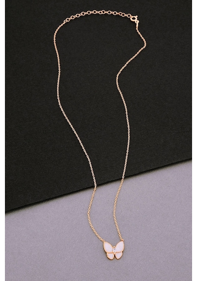 925 Ayar Gümüş Beyaz Mineli Kelebek Kolye - 23168402 Rose Gold