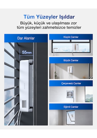 Ecovacs Winbot Mini Cam Silme Robotu Ve Cam Silme Solüsyonu Gri