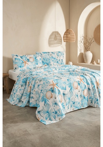 La Notte Sea Marine Çift Kişilik 4 Parça Pike Takımı 210x230 + 160x200 + 2/50x70 Cm Çok Renkli