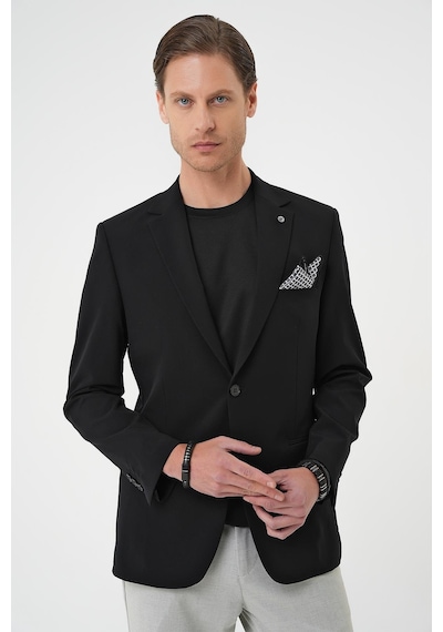 Efor Slim Fit Mono Yaka Fleto Cepli Çift Yırtmaçlı Casual Siyah Ceket C 710 Siyah