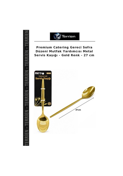 Premium Catering Gereci Sofra Düzeni Mutfak Yardımcısı Metal Servis Kaşığı - Gold Renk - 27 Cm