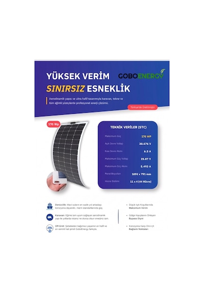 Goboenergy 170w Flexible Solar Panel - Esnek Güneş Paneli Gbe170w-fp
