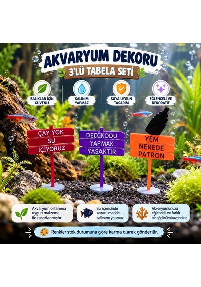 Akvaryum Dekoru - Tabela - Akvaryum Dekor - 3 Adet - Salınım Yapmaz - Balıklar İçin Güvenli - V3