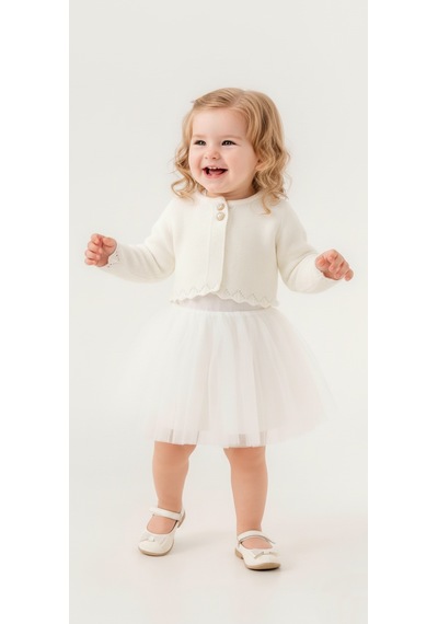 Mnk Baby & Kids Triko Bolerolu Kız Bebek Elbise M00772 ekru