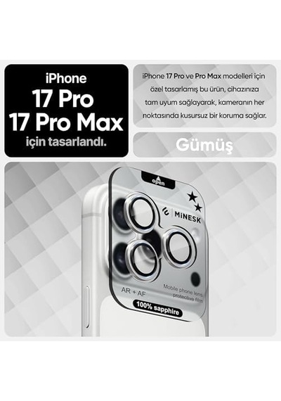 İphone 17 Pro / 17 Pro Max / 16 Pro / 16 Pro Max İle Uyumlu%100  Gerçek Safir Cam Cihazın Kendi Lensleri İle Aynı Kalitede Lens Koruyucu Kamera Camı Gümüş,