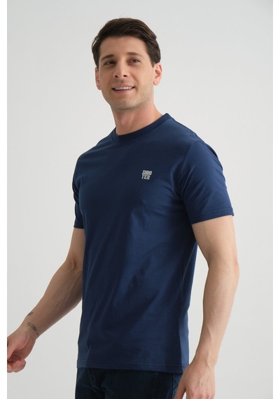 Shooter Sportwear Shooter Erkek Pamuklu Esnek T-shirt Standart Kalıp Minimal Logolu İndigo