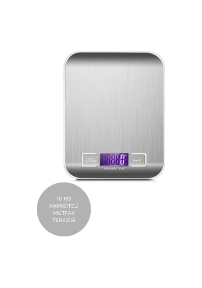 10 Kg Kapasiteli Mutfak Terazisi, Pilli , Lcd Ekran, Diyet Terazisi, Hassas Terazi, Mutfak Tartı Gri