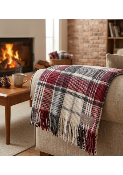 Livoras Home Dinarsu Cozy Life Pamuklu Tv Battaniyesi 130 X 170cm İnka Kırmızı Bej Kırmızı Ekoseli
