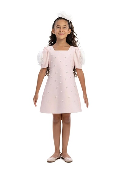 Pamina Kids Pamina Kız Çocuk Taç Tokalı İncili Elbise Pembe 36129